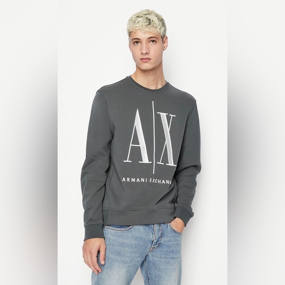 ARMANI EXCHANGE ICON LOGO CREW NECK SWEATSHIRT (DARK GRAY) - Picture 1 of 5
